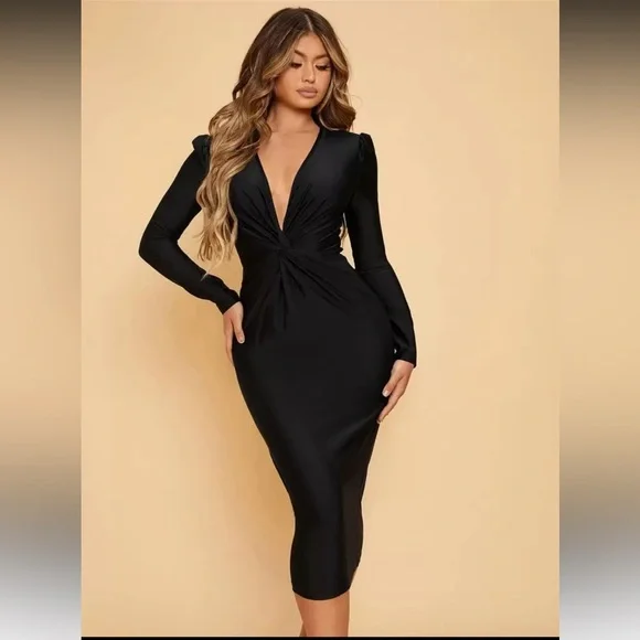 Black Low Cut Dress - Picture 4 of 7